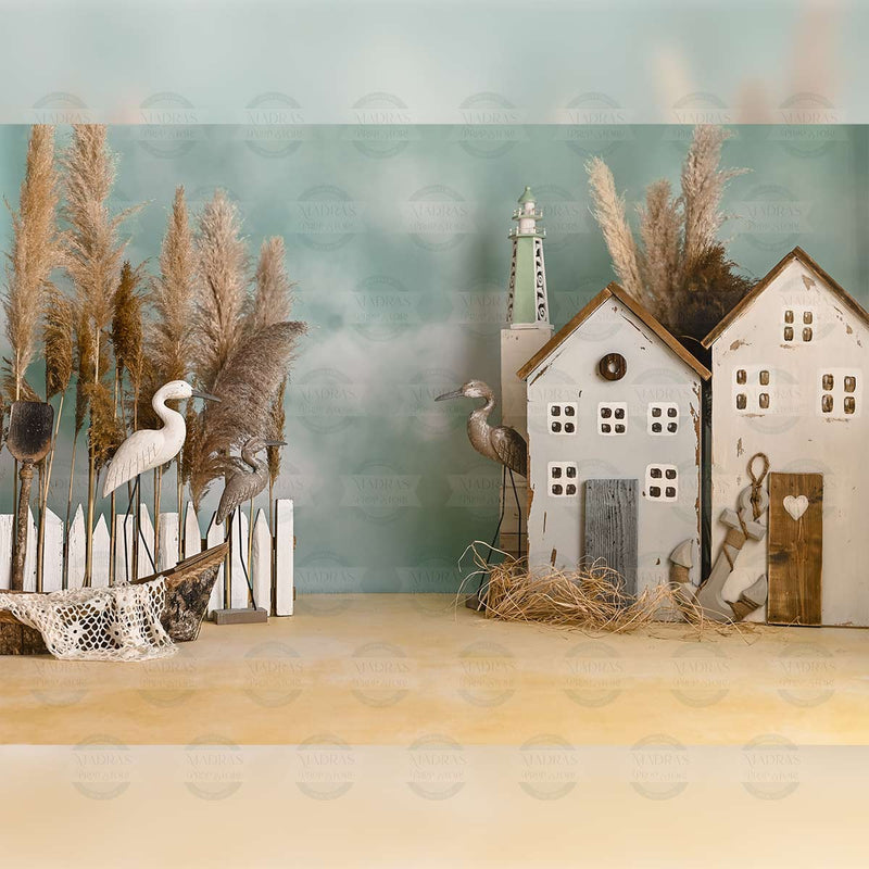 Rental - Beach House - Printed Baby Backdrop - 5 by 7 Feet - Fabric