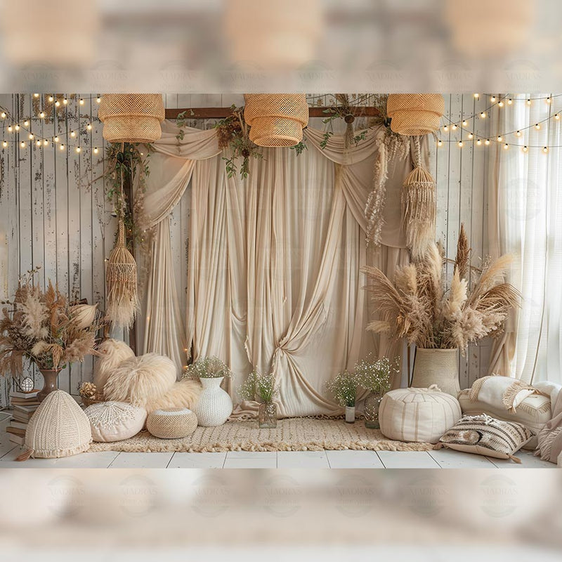 Rental - Boho Decor - Printed Baby Backdrop - 5 by 7 Feet - Fabric