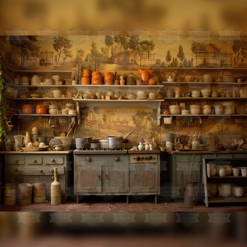 Rental - Copper Kitchen - Printed Baby Backdrop - 5 by 7 Feet - Fabric