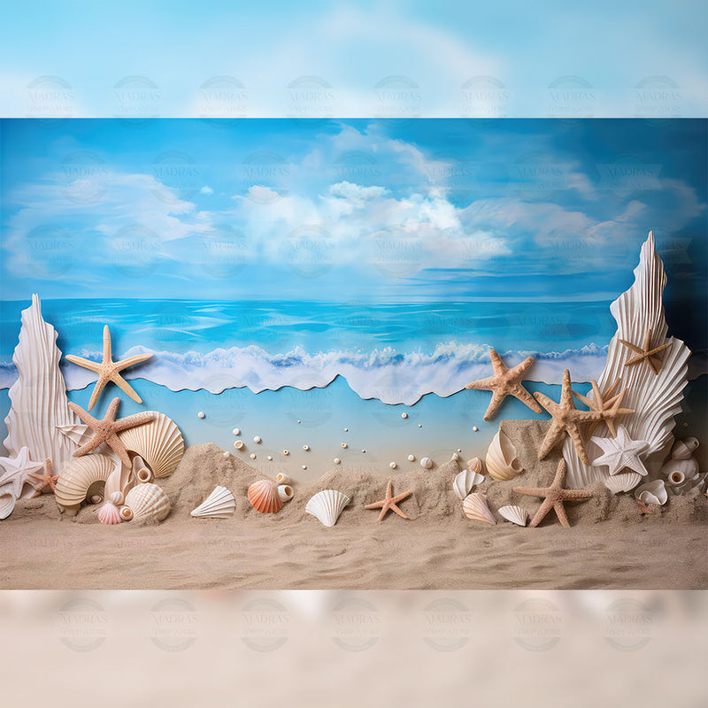 Rental - Mermaid Shore - Printed Baby Backdrop - 5 by 7 Feet - Fabric