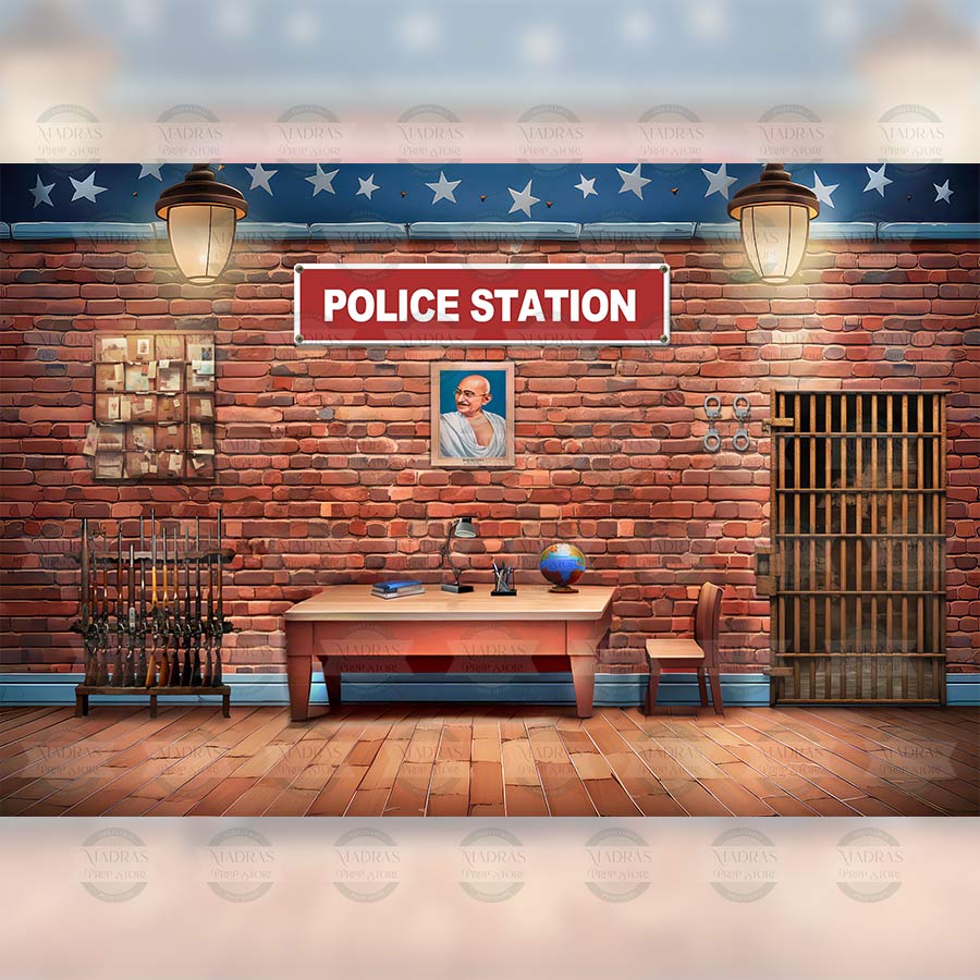 Rental - Police Station - Printed Baby Backdrop - 5 by 7 Feet - Fabric