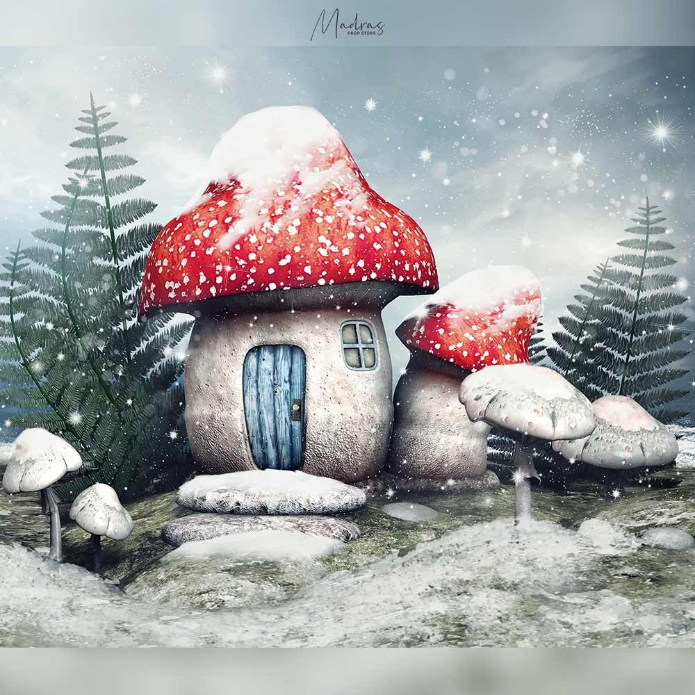 Snowy Mush - 5 By 6- Fabric Printed Backdrop