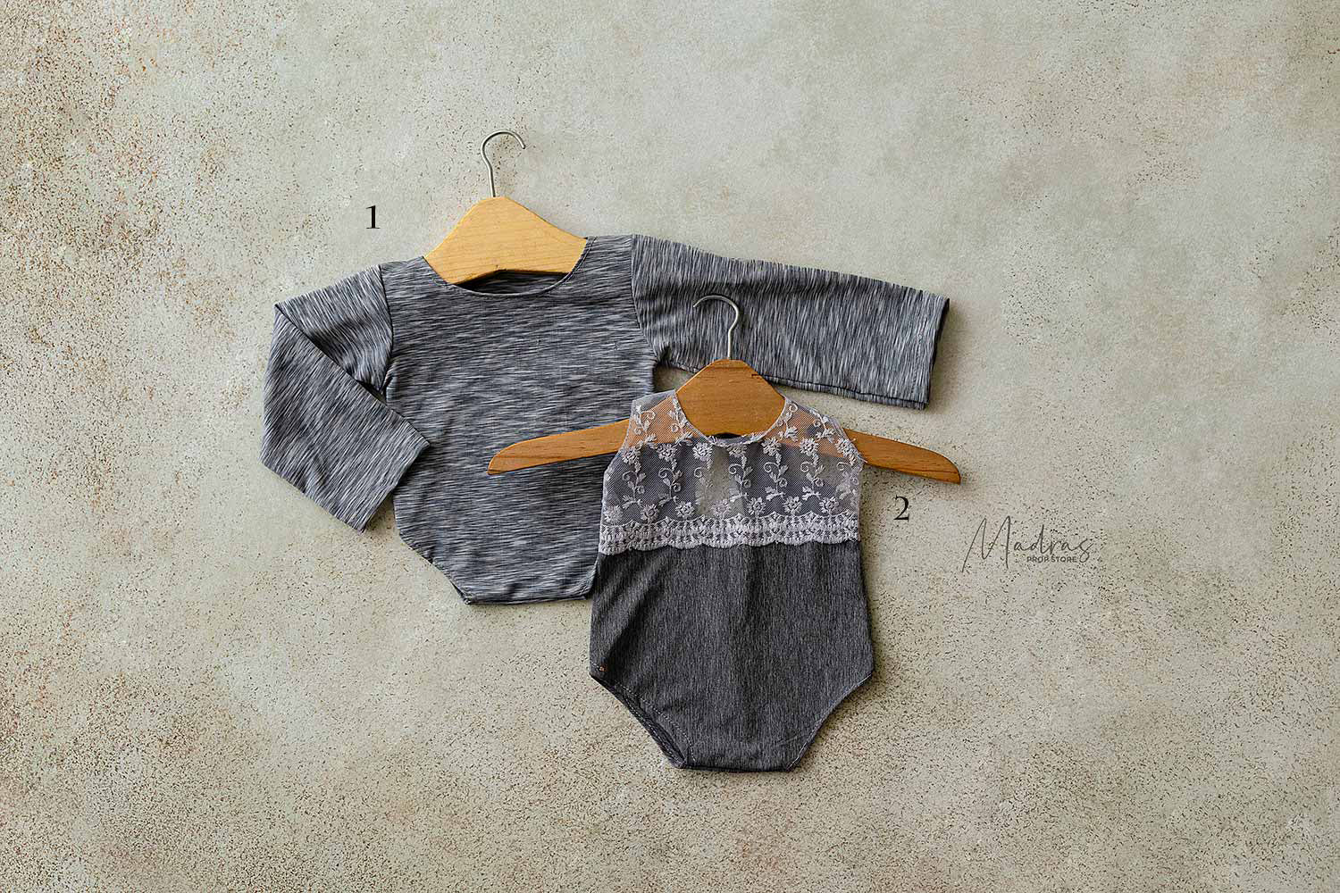Rental - Twin romper set grey + Lace 0 to 1 months