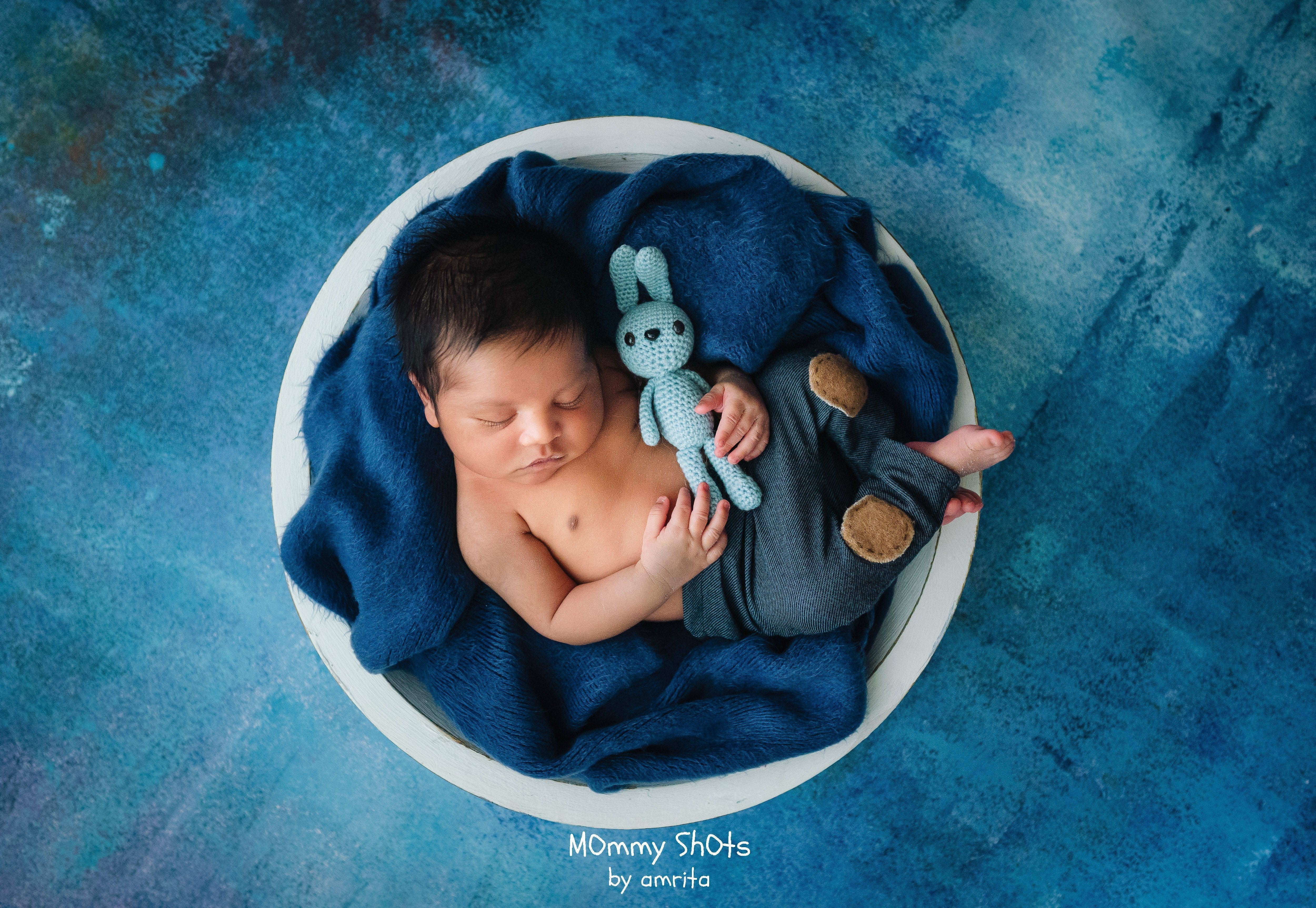 Rental - Distressed Blue Wall - Painted Baby Backdrops - 5 by 6 Feet