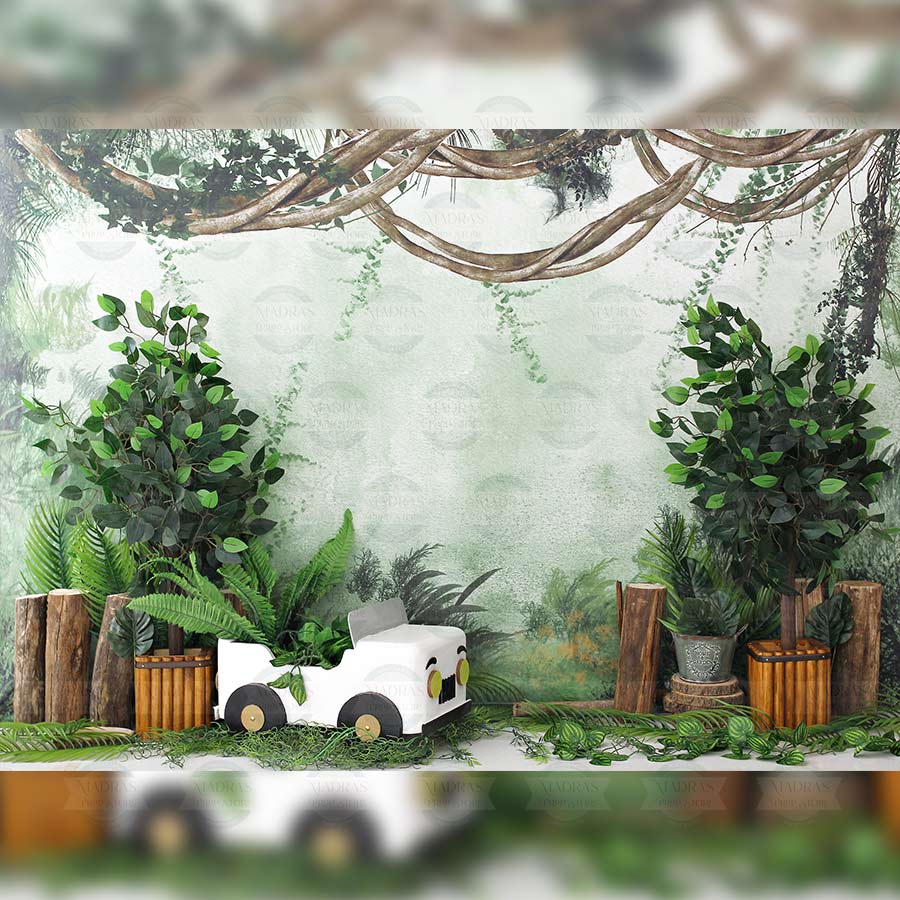 Jeep In Garden - Baby Printed Backdrops