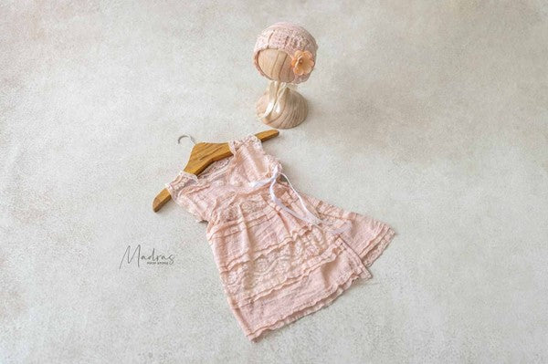 Peachy Frill Gown With Bonnet- (9 To 12 Month)