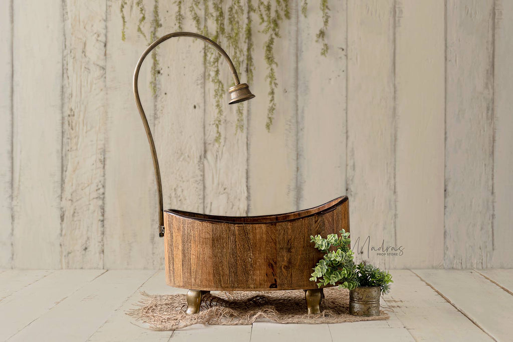 Rentals - Wooden Shower Tub with Brass Piping