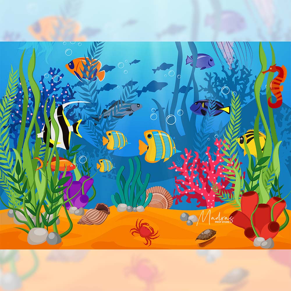 Rentals - Under Sea - Printed Baby Backdrops - 5 by 6 feet - Poly