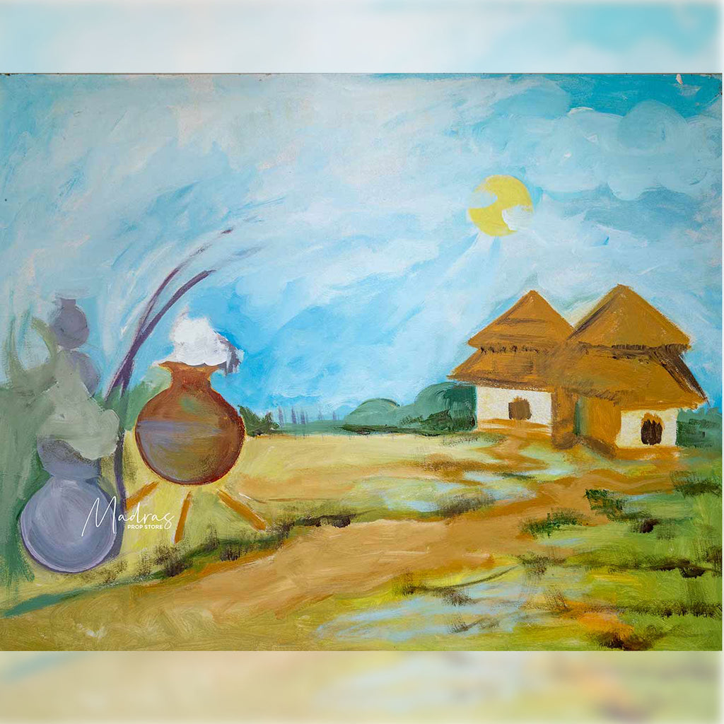 Village Scenery- 5 By 6- Fabric Printed Backdrop