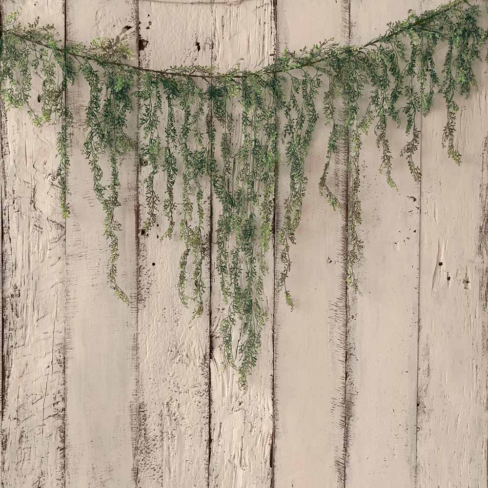 Rentals - Vintage Cream Wood with Garland - Printed Baby Backdrops - 5 by 6 feet