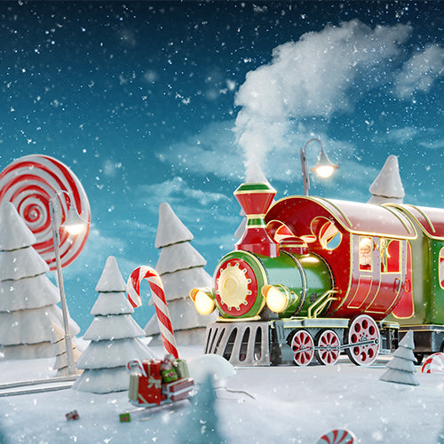 Snow Train- 5 By 6- Fabric Printed Backdrop